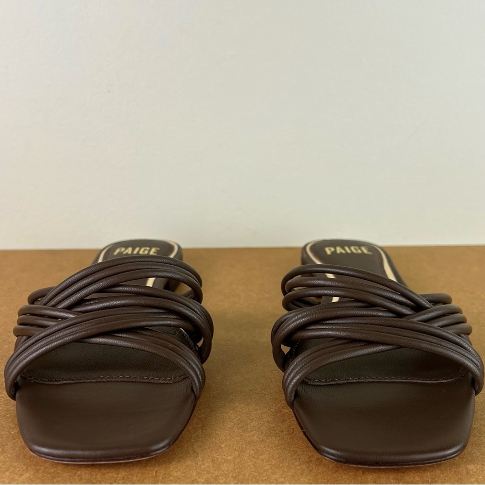 NEW PAIGE BROWN LEATHER FLAT SANDALS - Picture 11 of 13